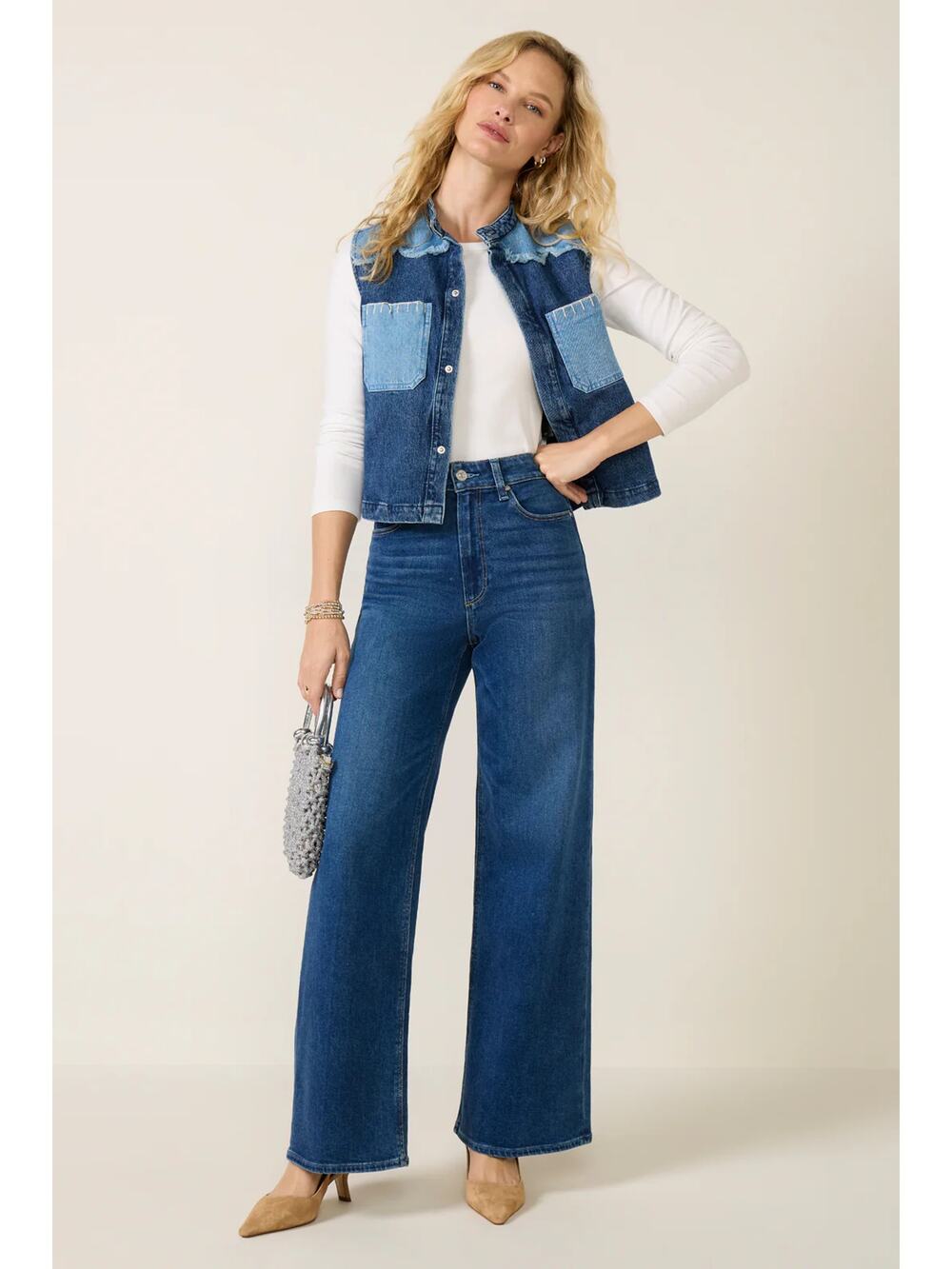 Paige Anessa 31" Denim High Rise Wide Leg Jeans Blue 30